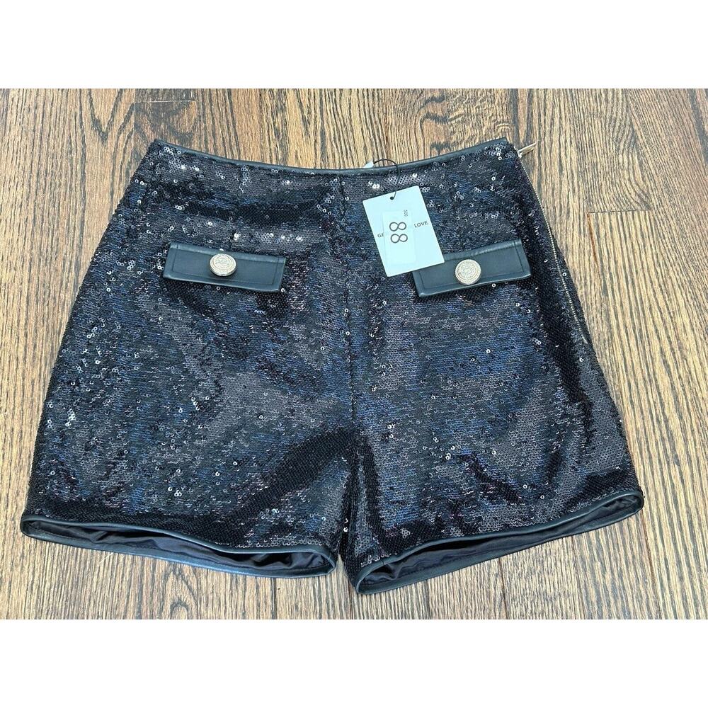 Generation Love Bridget Sequin Short High Waisted Lined Black Size 2 NEW